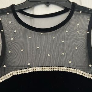 Vintage Customized  Black Velvet Rhinestones Embellished Long Dress Siz XS-Small